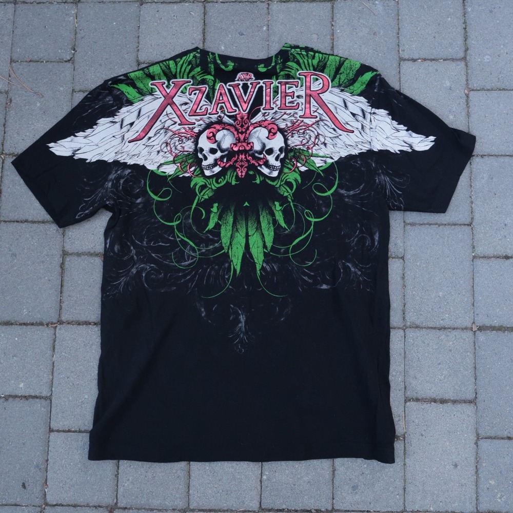 AXR Xzavier Unlimited T-Shirt Black Grunge Distressed USA Made Y2K Mens LG
